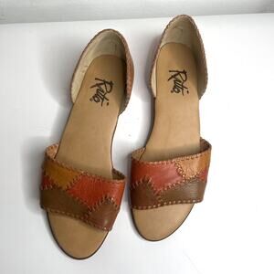 Ratio Earthtone Leather Boho Patchwork Slip On Sandal Shoes size 9.5M